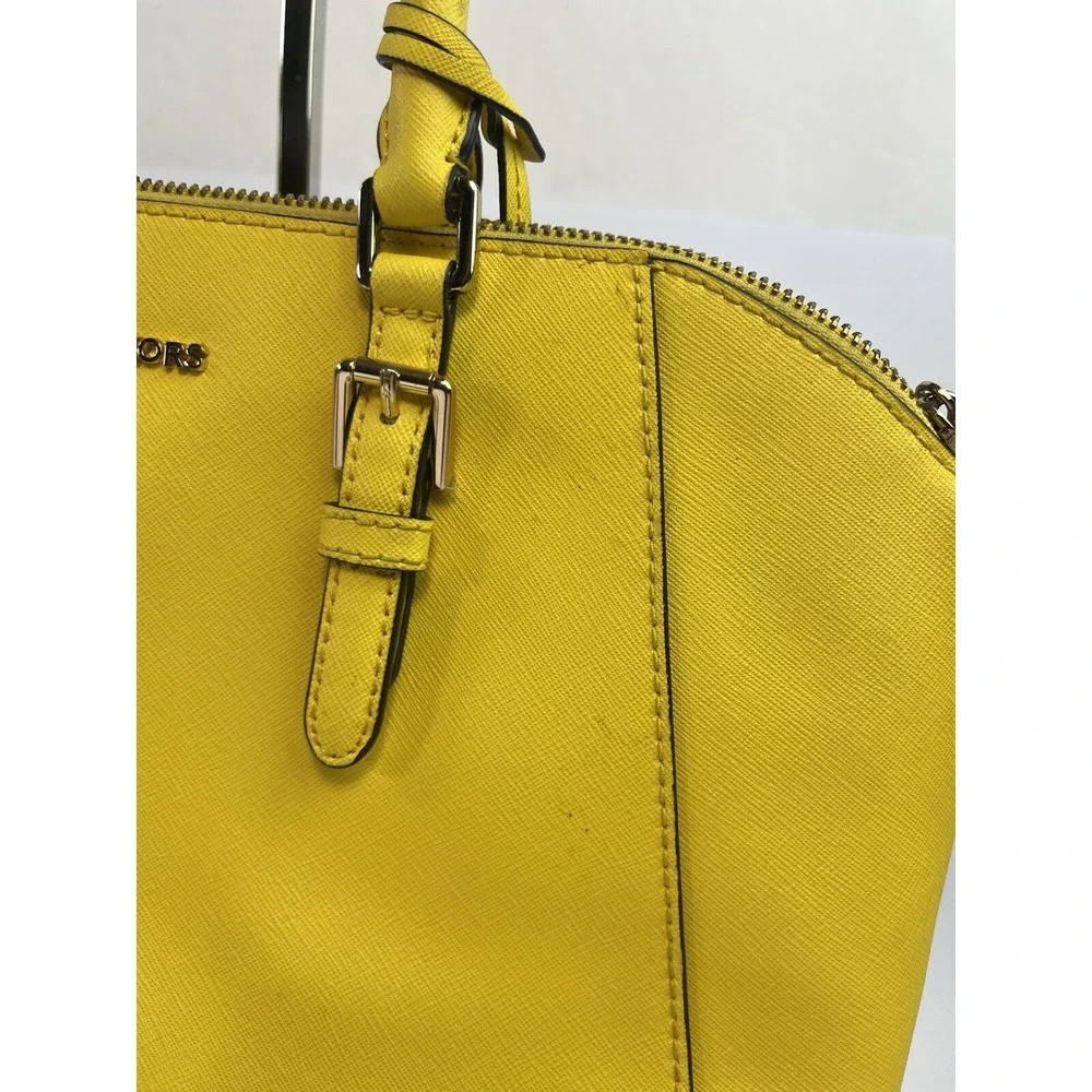 Michael Kors Ciara Large Saffiano Leather Top Zip Satchel Tote Bright Yellow